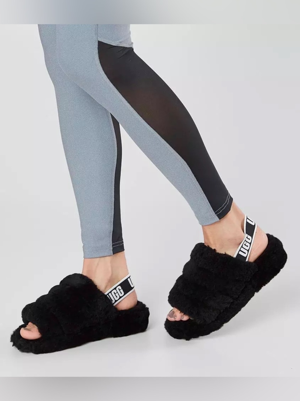 UGG Slippers - Fluff Yeah Black Sling Back Slippers Women Size 8 UGG Logoing